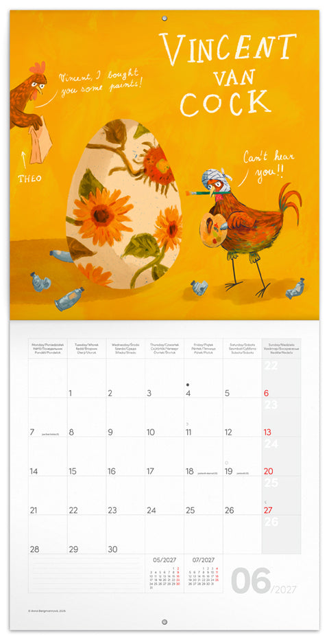Grid calendar Chicken Artists 2027, 30 x 30 cm