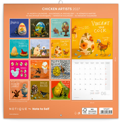 Grid calendar Chicken Artists 2027, 30 x 30 cm