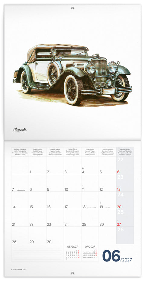 Grid calendar Classic Cars – Václav Zapadlík 2027, PLASTIC FREE, 30 x 30 cm