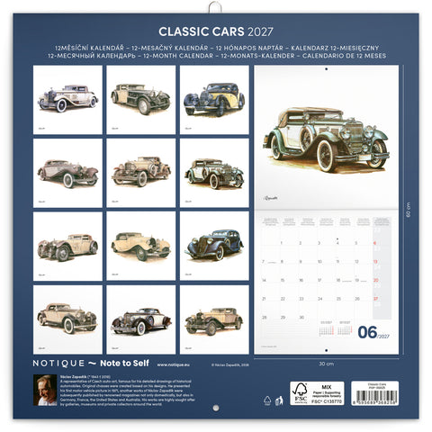 Grid calendar Classic Cars – Václav Zapadlík 2027, PLASTIC FREE, 30 x 30 cm