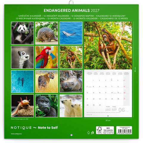 Grid calendar Endangered Animals 2027, PLASTIC FREE, 30 x 30 cm