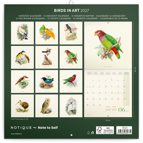 Grid calendar Birds in Art 2027, PLASTIC FREE, 30 x 30 cm