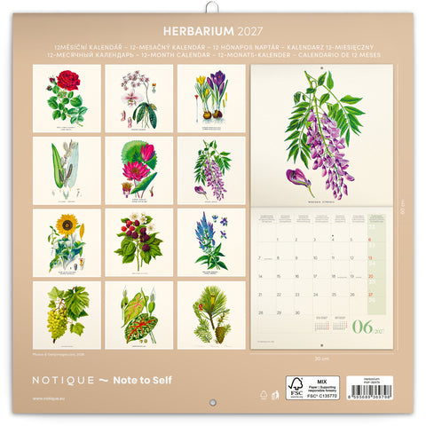 Grid calendar Herbarium 2027, PLASTIC FREE, 30 x 30 cm