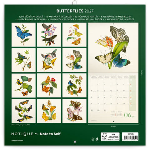 Grid calendar Butterflies 2027, PLASTIC FREE, 30 x 30 cm
