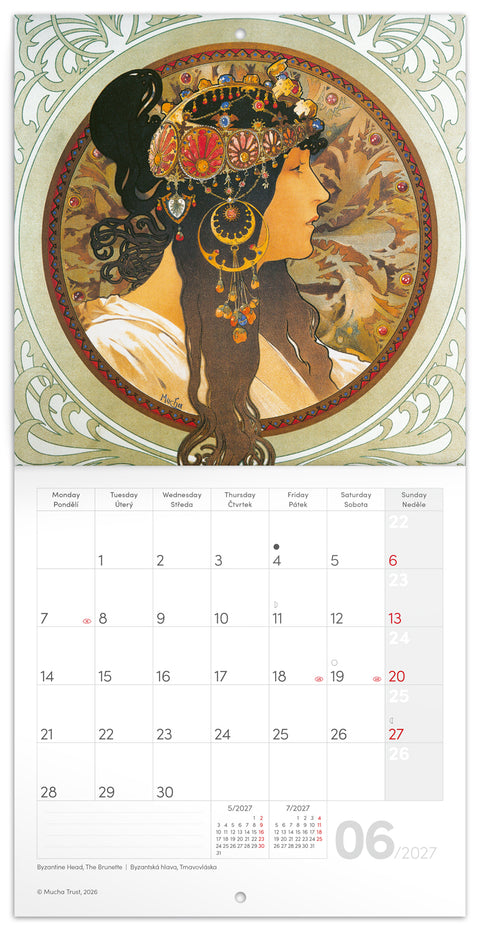 Grid calendar Alphonse Mucha 2027, 20 x 20 cm