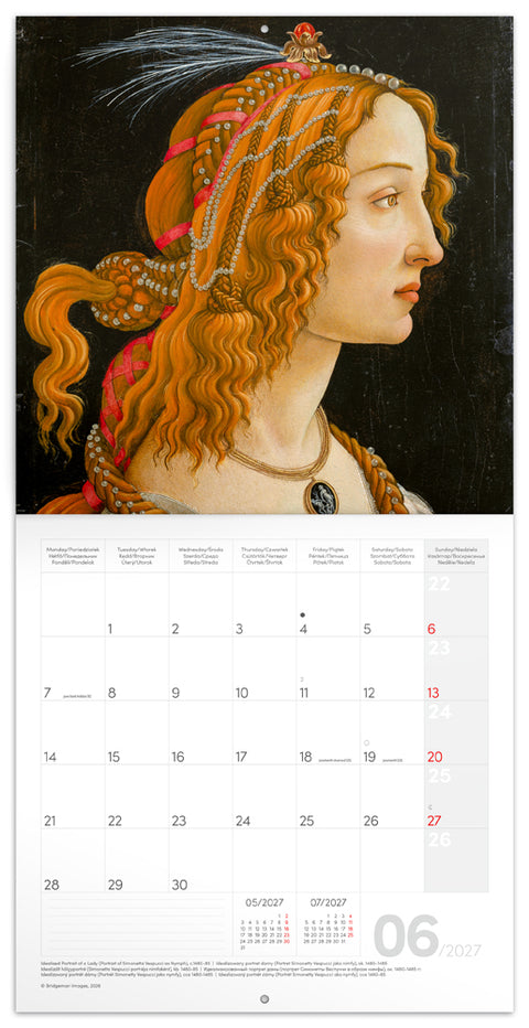 Grid calendar Sandro Botticelli 2027, 30 x 30 cm