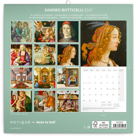 Grid calendar Sandro Botticelli 2027, 30 x 30 cm