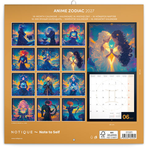 Grid calendar Anime Zodiac 2027, 30 x 30 cm